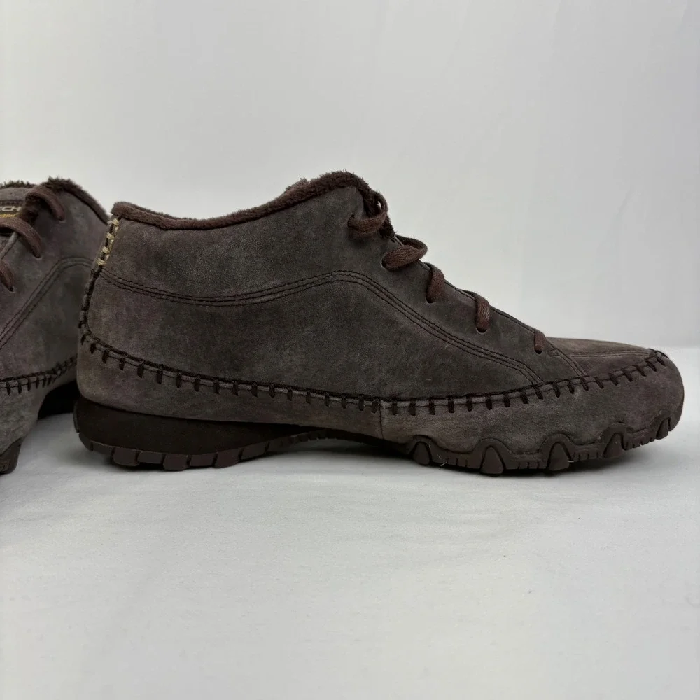 Skechers Bikers Totem Brown Leather Faux Fur Lined Ankle Boots Womens 8.5